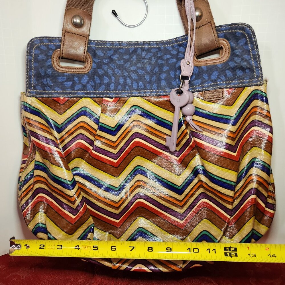 Fossil Key-Per Multicolored Chevron Coated Canvas… - image 2